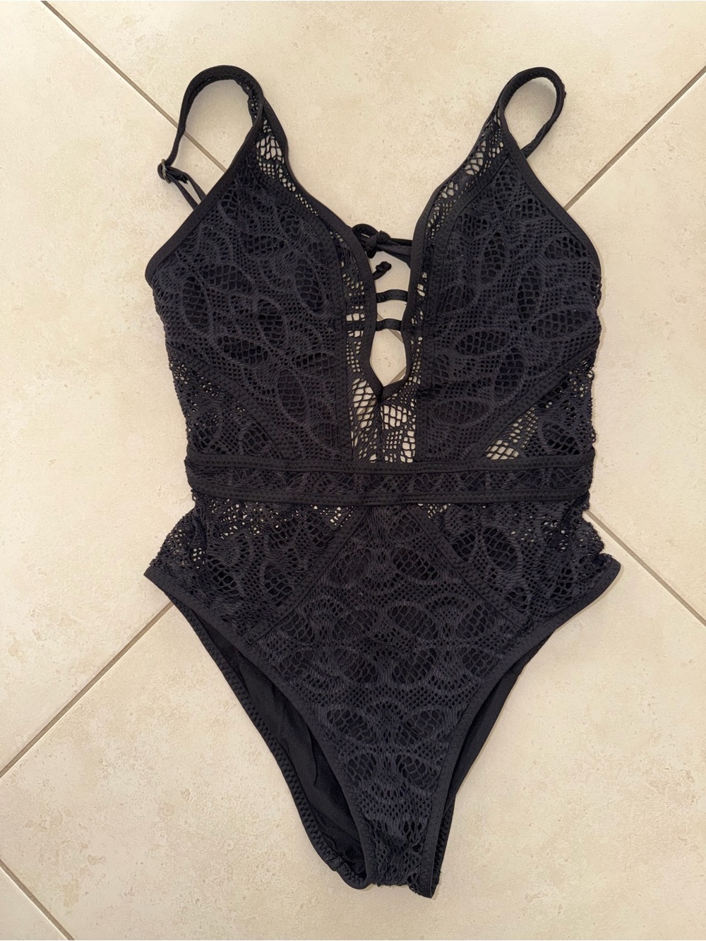 BECCA Black Crochet One-Piece Swimsuit